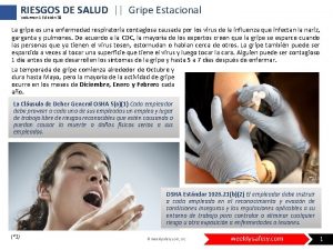 RIESGOS DE SALUD Gripe Estacional Volumen 1 Edicin