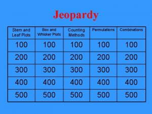Jeopardy Stem and Leaf Plots Box and Whisker