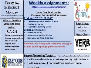 Weekly assignments Today Is 3232015 Monday These assignments