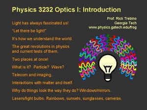 Physics 3232 Optics I Introduction Light has always