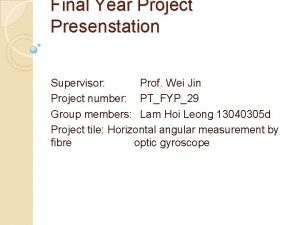 Final Year Project Presenstation Supervisor Prof Wei Jin