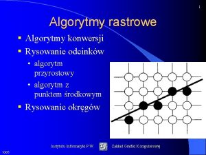 1 Algorytmy rastrowe Algorytmy konwersji Rysowanie odcinkw algorytm