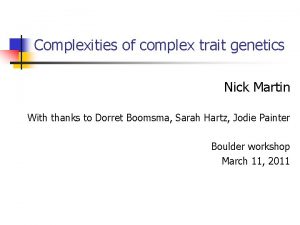 Complexities of complex trait genetics Nick Martin With