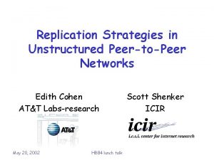 Replication Strategies in Unstructured PeertoPeer Networks Edith Cohen