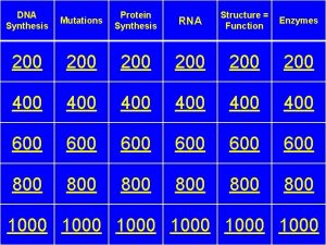 DNA Synthesis Mutations Protein Synthesis RNA Structure Function