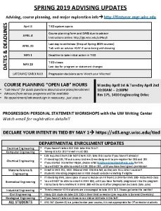 SPRING 2019 ADVISING UPDATES DEADLINES Advising course planning