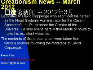 Creationism News March 2012 2012 3 Dedicated to