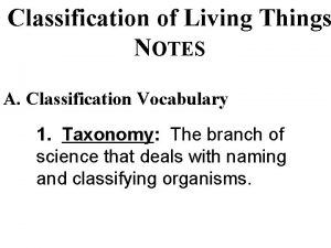 Classification of Living Things NOTES A Classification Vocabulary