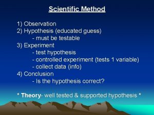 Scientific Method 1 Observation 2 Hypothesis educated guess