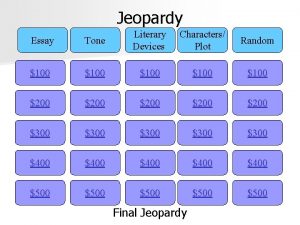 Jeopardy Essay Tone Literary Devices Characters Plot Random