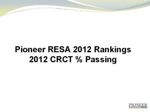 Pioneer RESA 2012 Rankings 2012 CRCT Passing Pioneer