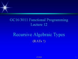 GC 163011 Functional Programming Lecture 12 Recursive Algebraic