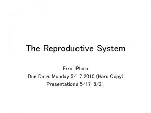 The Reproductive System Errol Phalo Due Date Monday