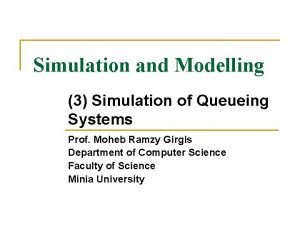 Simulation and Modelling 3 Simulation of Queueing Systems Simulation and Modelling 3 Simulation of Queueing Systems