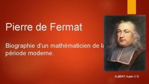 Pierre de Fermat Biographie dun mathmaticien de la