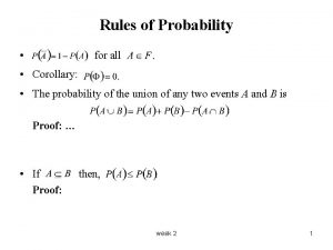 Rules of Probability for all Corollary The probability