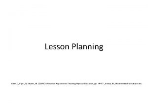 Lesson Planning Kizer D Piper D Sauter W