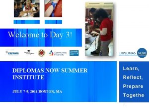 Welcome to Day 3 DIPLOMAS NOW SUMMER INSTITUTE