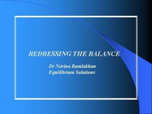 REDRESSING THE BALANCE Dr Nerina Ramlakhan Equilibrium Solutions