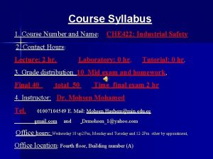 Course Syllabus 1 Course Number and Name CHE