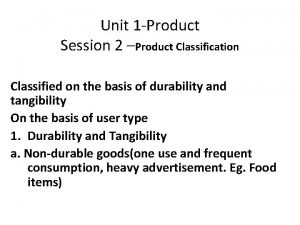 Unit 1 Product Session 2 Product Classification Classified