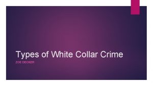 Types of White Collar Crime ZOE DECKER Bank