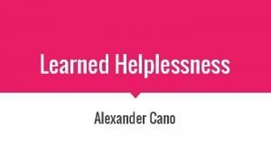 Learned Helplessness Alexander Cano Summary My Action Research