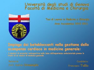 Universit degli studi di Genova Facolt di Medicina