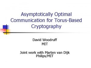 Asymptotically Optimal Communication for TorusBased Cryptography David Woodruff
