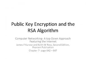 Public Key Encryption and the RSA Algorithm Computer