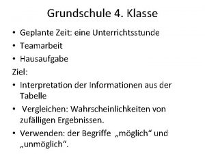 Grundschule 4 Klasse Geplante Zeit eine Unterrichtsstunde Teamarbeit