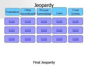 Jeopardy Other Process Federalism Amendments Lawmaking Laws Court