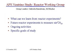 APS Neutrino Study Reactor Working Group Leaders Gabriela