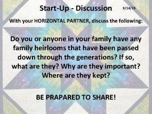 StartUp Discussion 91415 With your HORIZONTAL PARTNER discuss