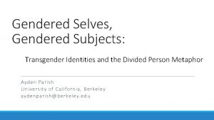 Gendered Selves Gendered Subjects Transgender Identities and the
