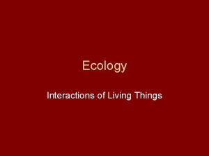 Ecology Interactions of Living Things Ecology Ecology is