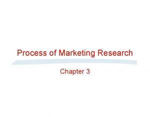 Process of Marketing Research Chapter 3 Stages in