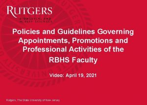 Policies and Guidelines Governing Appointments Promotions and Professional