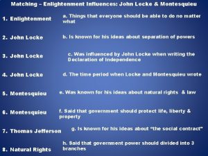 Matching Enlightenment Influences John Locke Montesquieu 1 Enlightenment