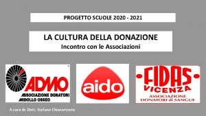 PROGETTO SCUOLE 2020 2021 LA CULTURA DELLA DONAZIONE