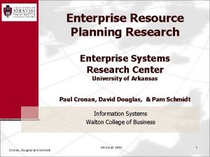 Enterprise Resource Planning Research Enterprise Systems Research Center