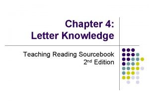 Chapter 4 Letter Knowledge Teaching Reading Sourcebook 2