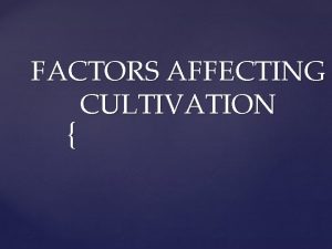 FACTORS AFFECTING CULTIVATION FACTORS AFFECTINGCULTIVATION CLIMATIC CONDITIONS AALTITUDE