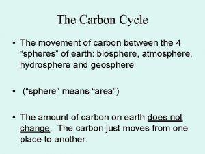 The Carbon Cycle The movement of carbon between