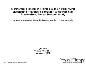 Intermanual Transfer in Training With an UpperLimb Myoelectric