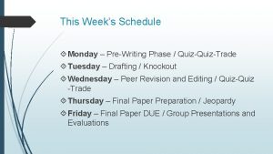 This Weeks Schedule Monday PreWriting Phase QuizTrade Tuesday