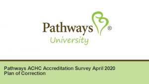 Pathways ACHC Accreditation Survey April 2020 Plan of