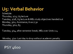 U 5 Verbal Behavior Schedule Thursday 223 U