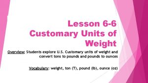 Lesson 6 6 Customary Units of Weight Overview