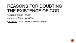 Theist Believes in God Atheist There is no